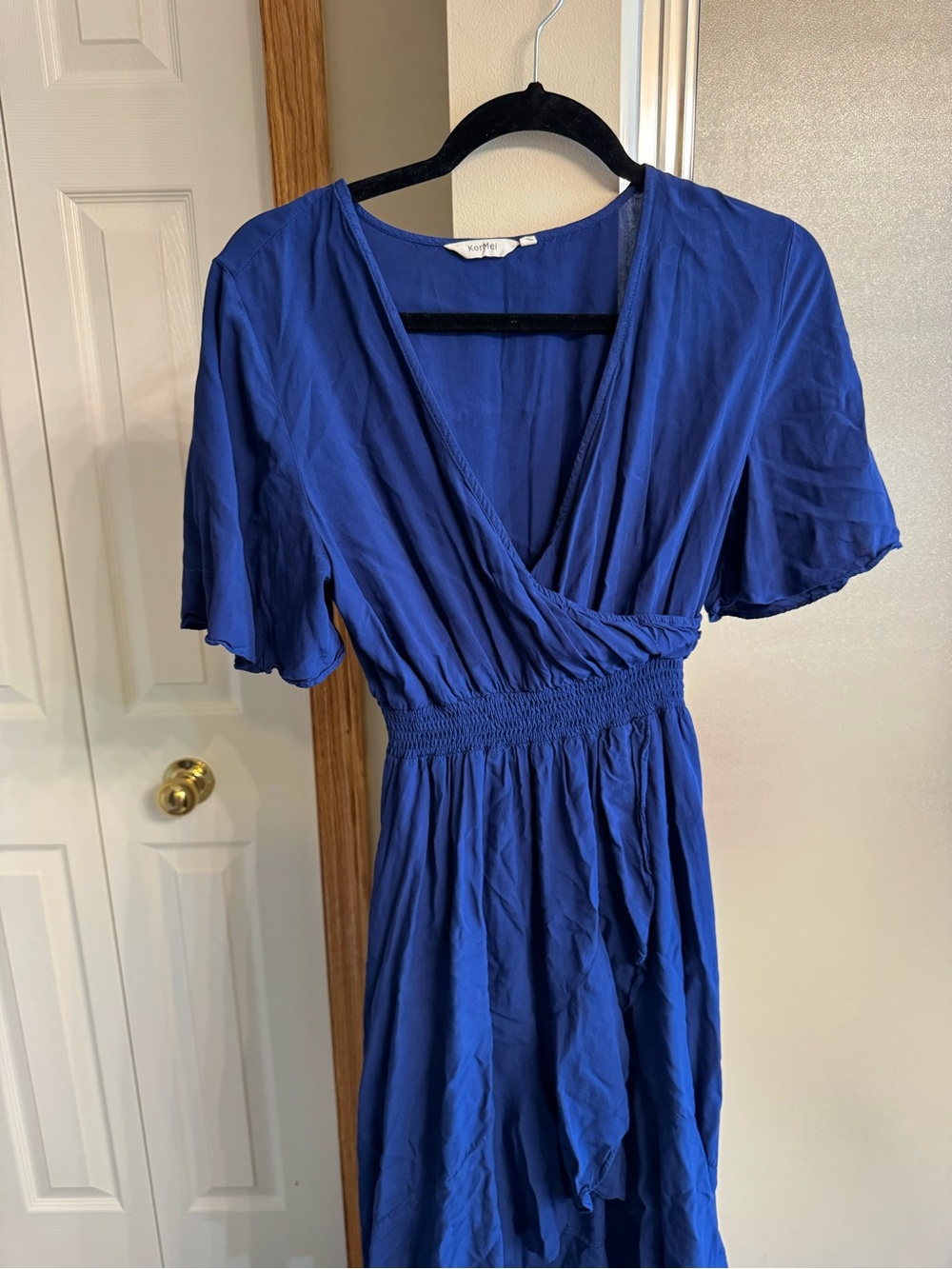 Smocked-Waist High-Low Dress in Royal Blue
